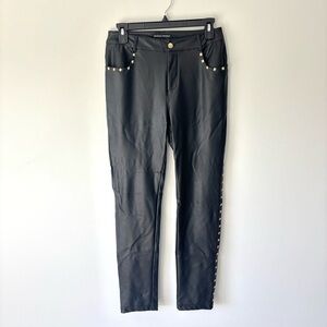 Boston Proper Black Faux Leather Pant Gold Studs High Waist Straight Leg Biker